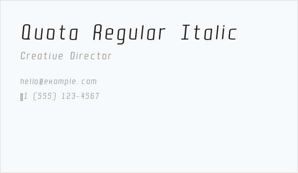 Quota Regular Italic Business Card