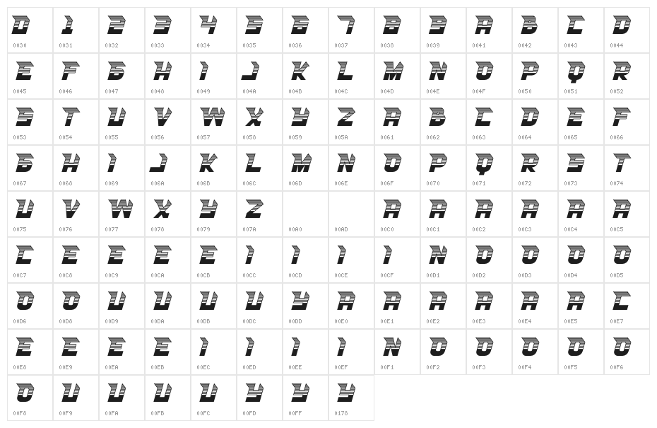 RACE SPACE STRIPE Character Map