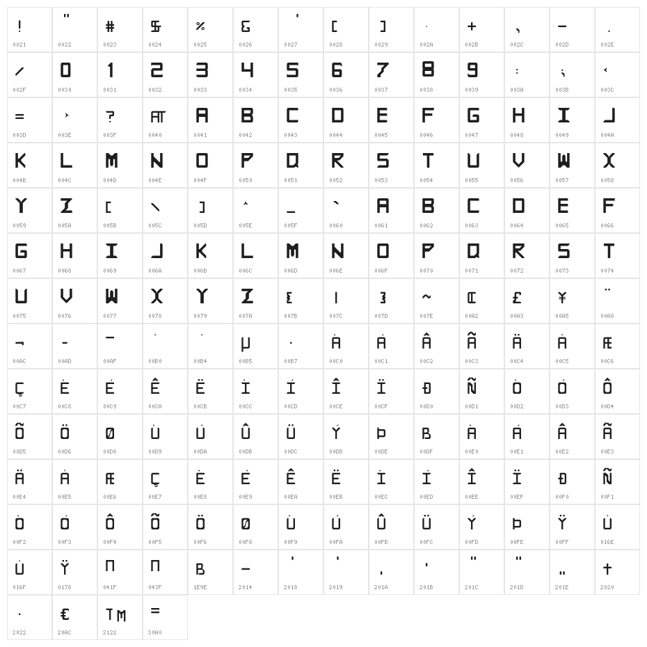 Rabbid Highway Sign Bold Caps Regular Character Map