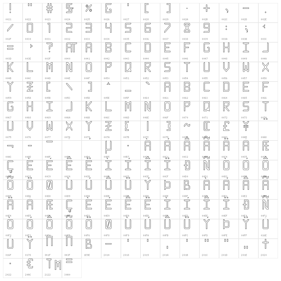 Rabbid Highway Sign Caps Narrow Outline Character Map