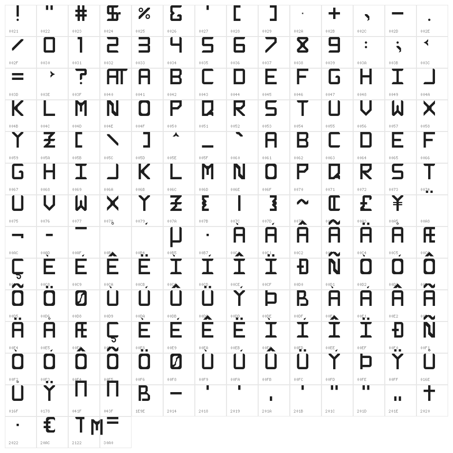 Rabbid Highway Sign Caps Regular Character Map