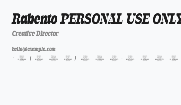 Rabento PERSONAL USE ONLY Black Italic Business Card
