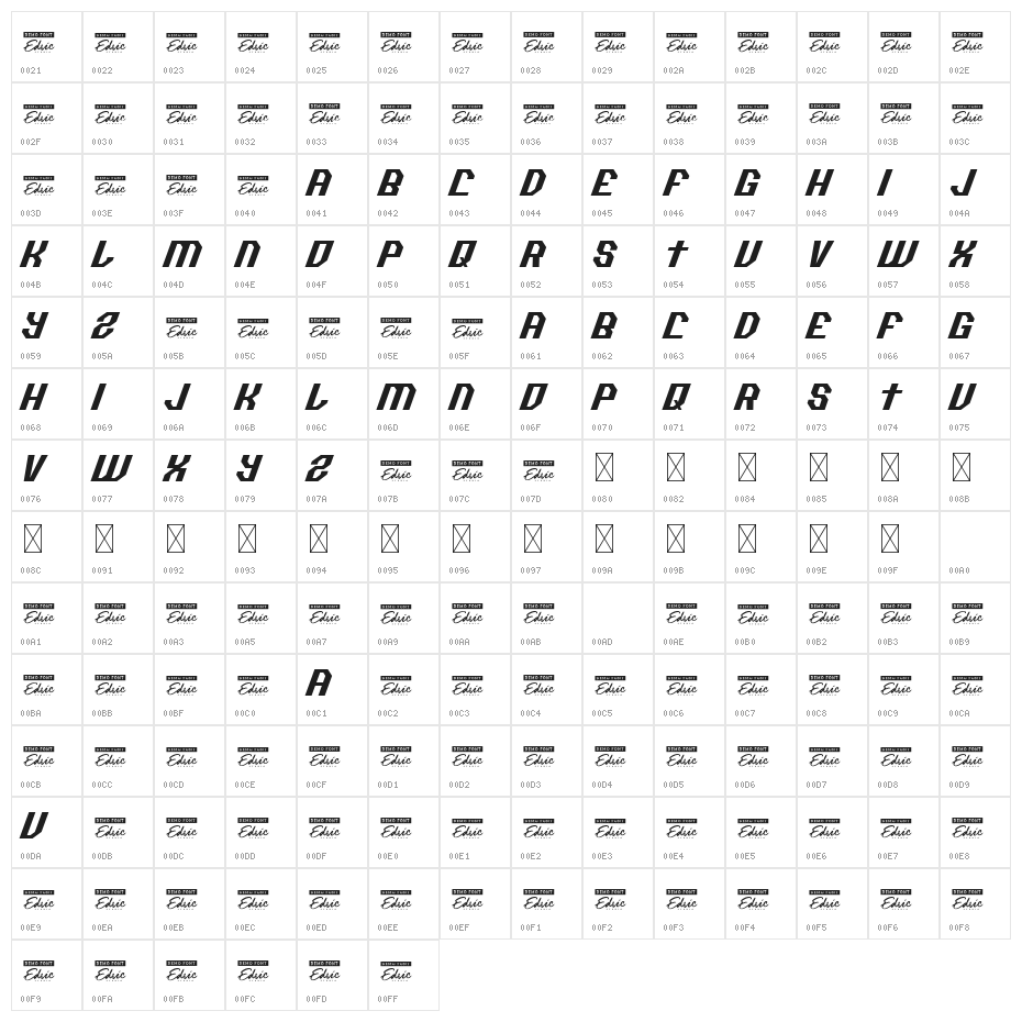 Racemate Demo Italic Character Map