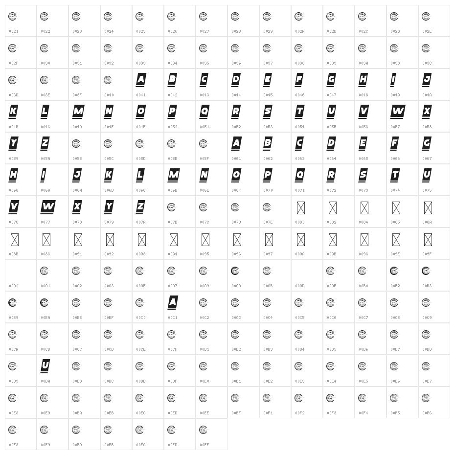 RacerLineDemo Character Map
