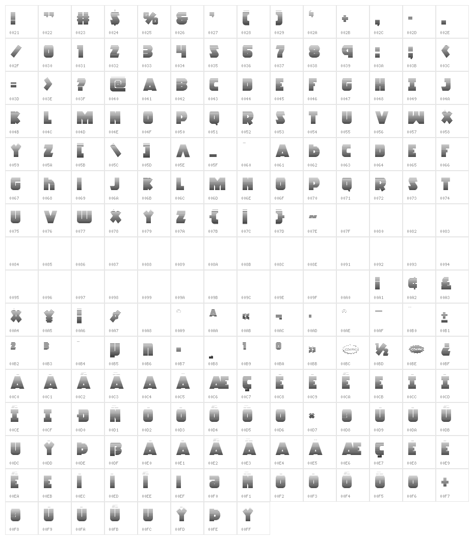 Racket Squad Gradient Character Map