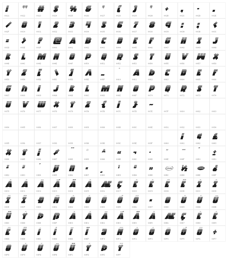 Racket Squad Halftone Italic Character Map