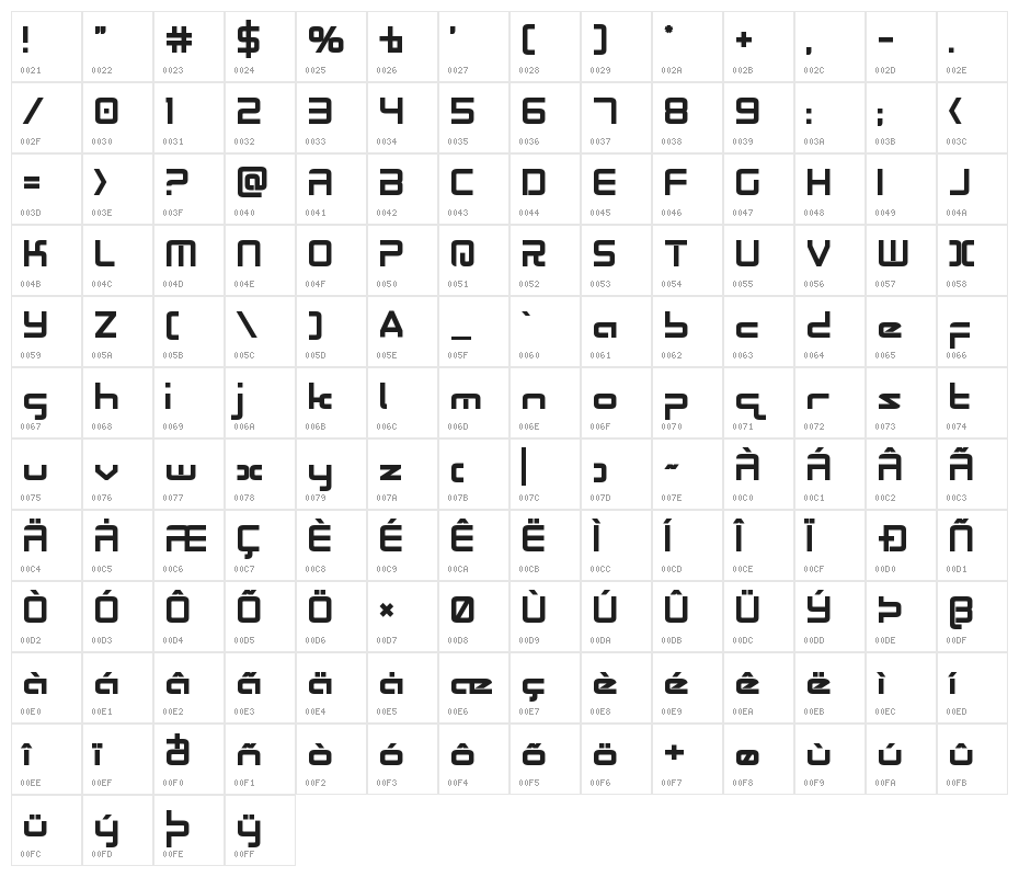 Radio Space Bold Character Map