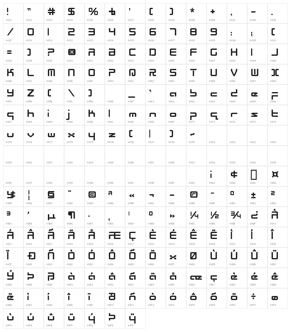 Radio Space Bold Character Map
