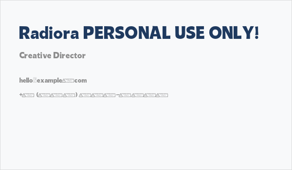 Radiora PERSONAL USE ONLY! Business Card