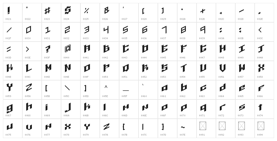 Raf Font Regular Character Map