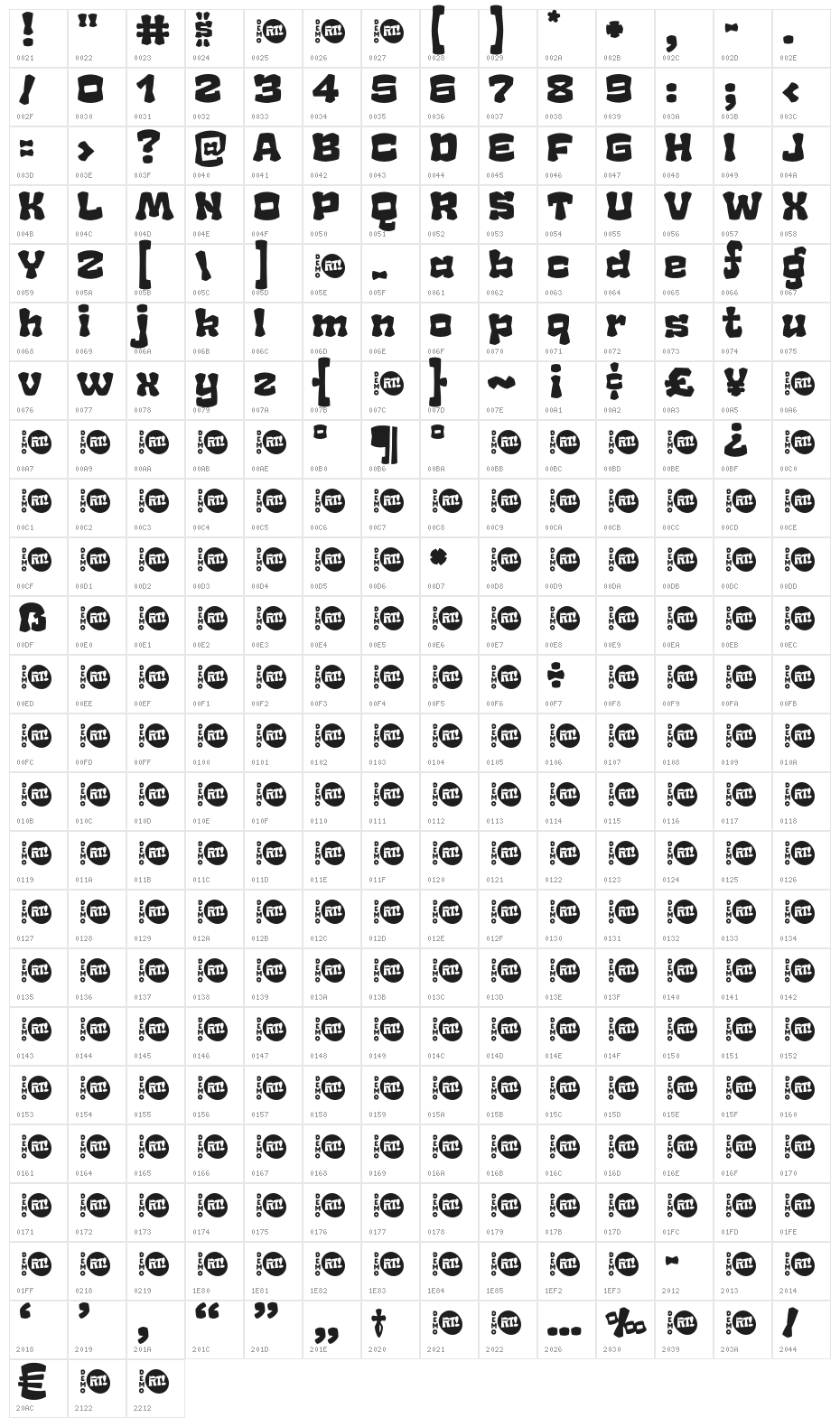 RagueDemo-Regular Character Map