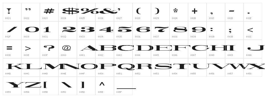 Railroad Roman 1916 Ultra-Expanded Character Map
