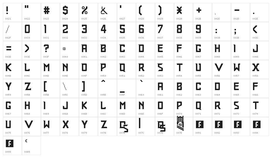 Railroader Regular Character Map