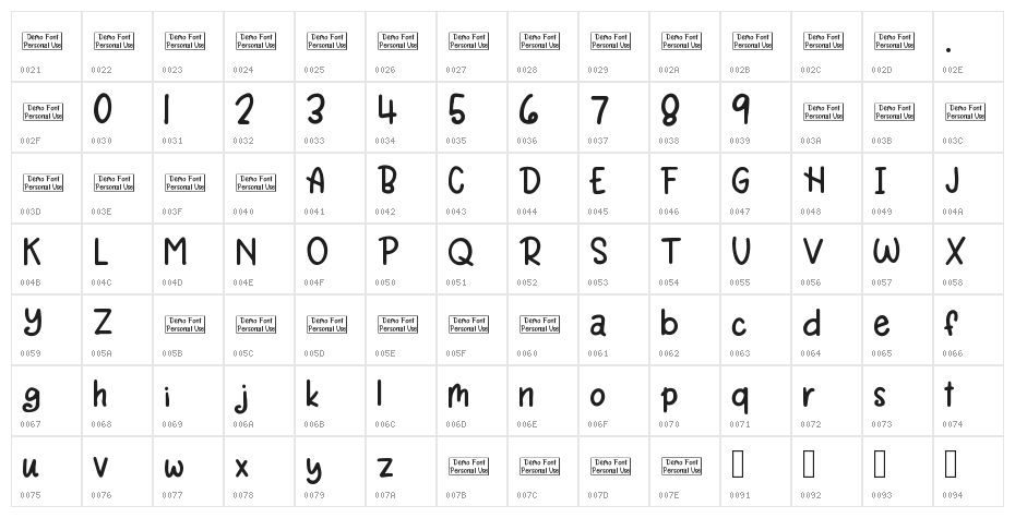 Rain Lily Medium Character Map