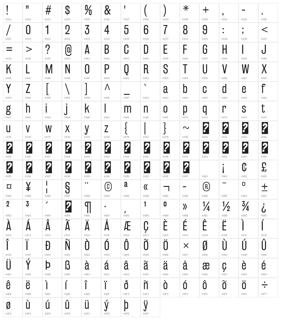 RakeslyBk-Regular Character Map