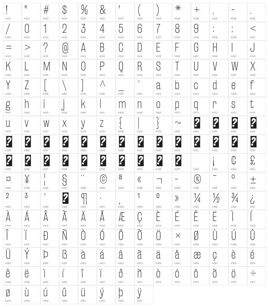 RakeslyEl-Regular Character Map