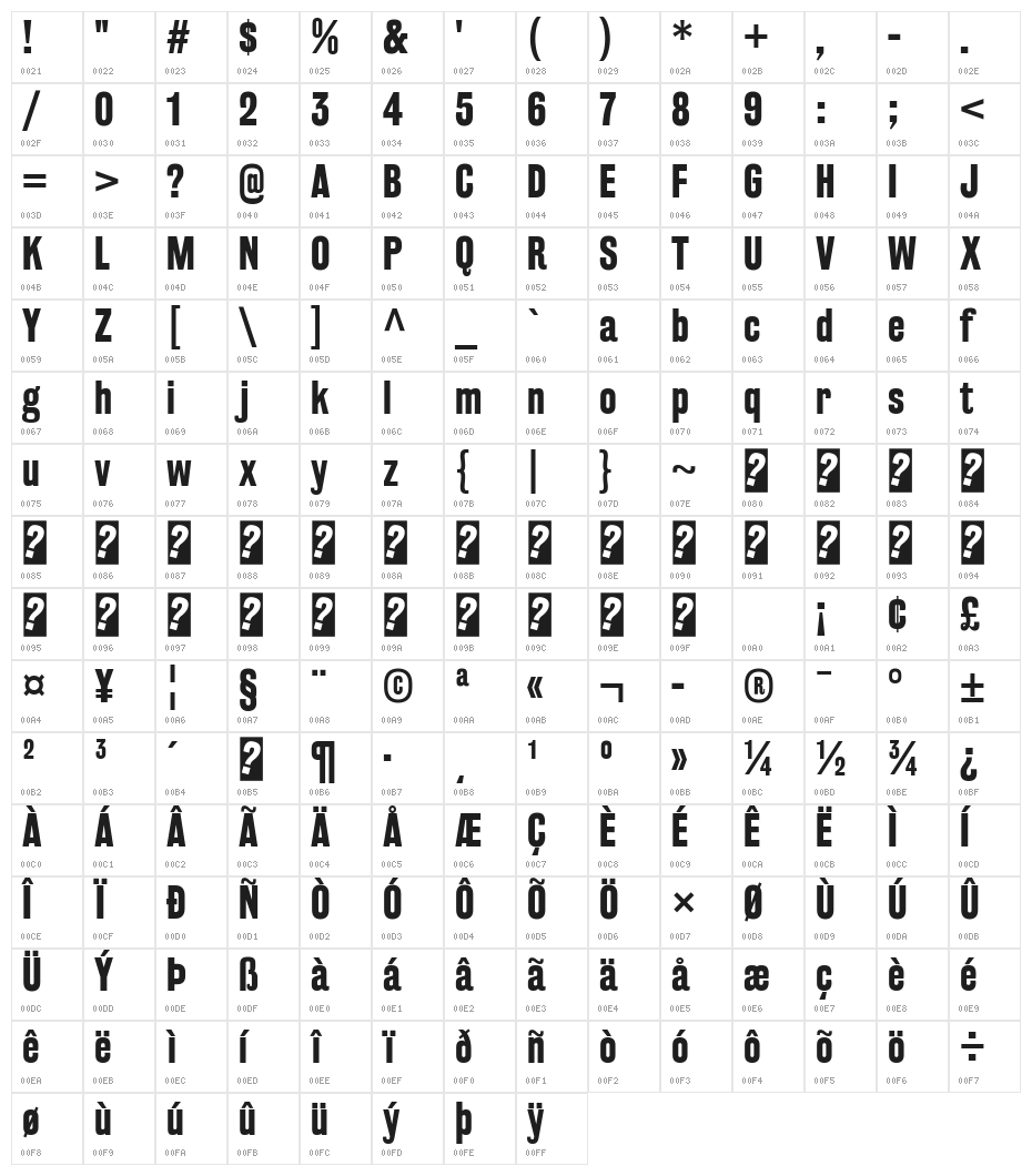 RakeslyRg-Bold Character Map