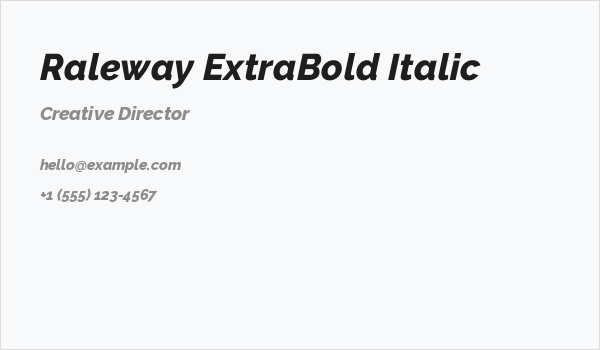 Raleway ExtraBold Italic Business Card