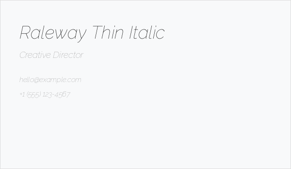 Raleway Thin Italic Business Card