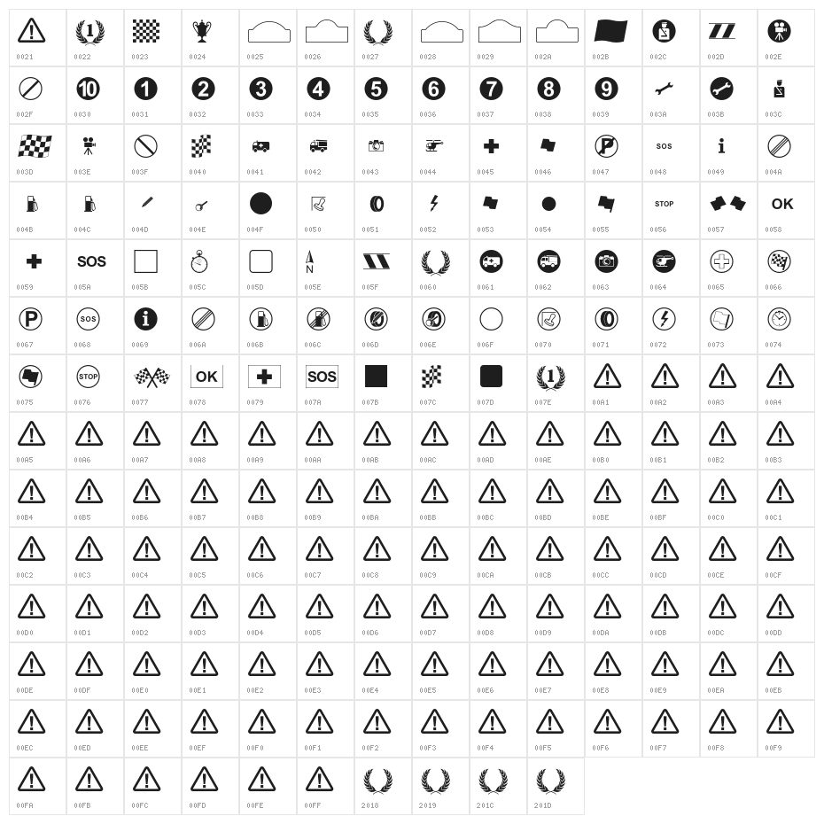 Rally Symbols Character Map