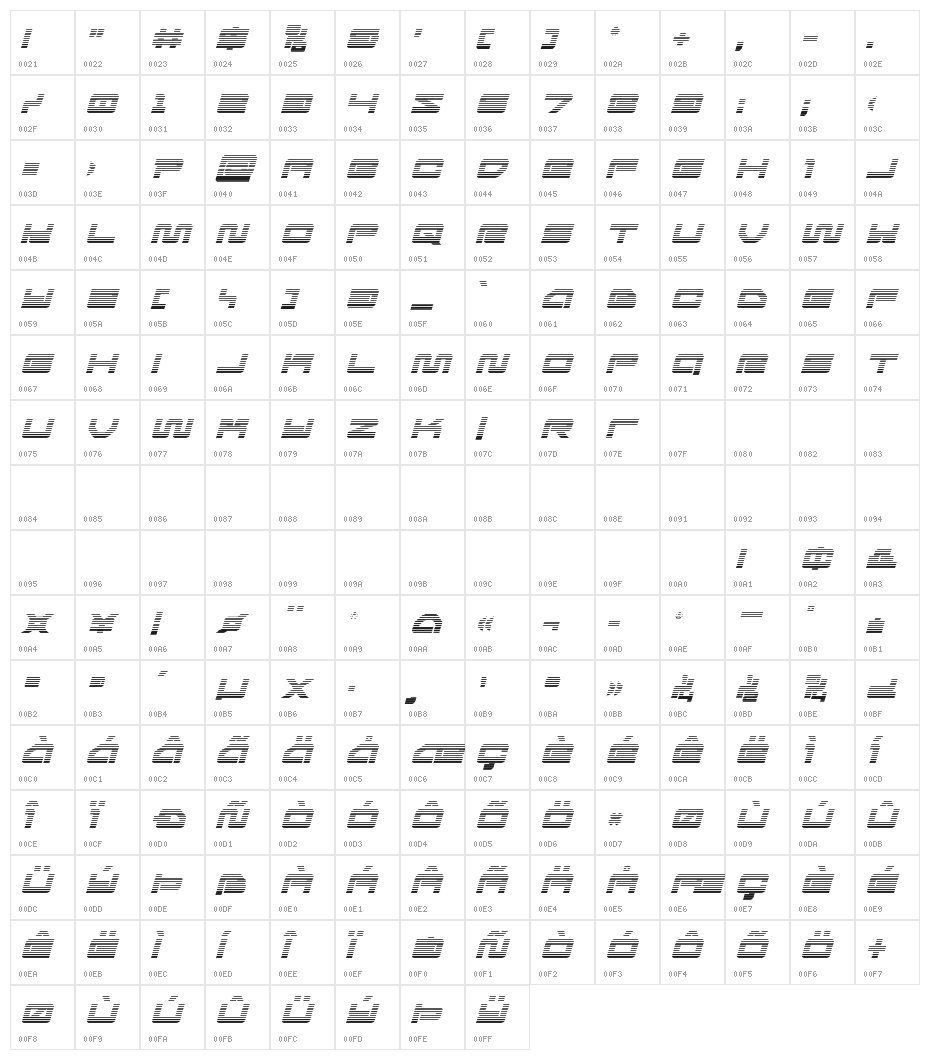 Ranger Force Gradient Italic Character Map