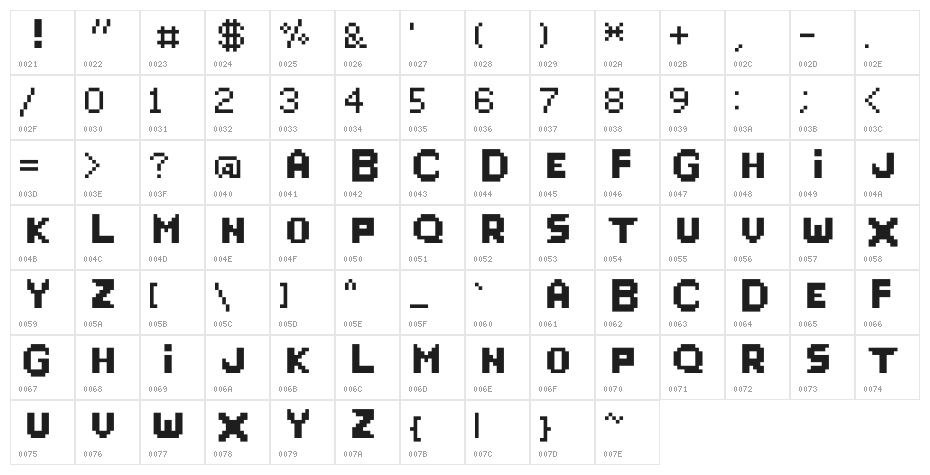 RaphaelZfont Character Map