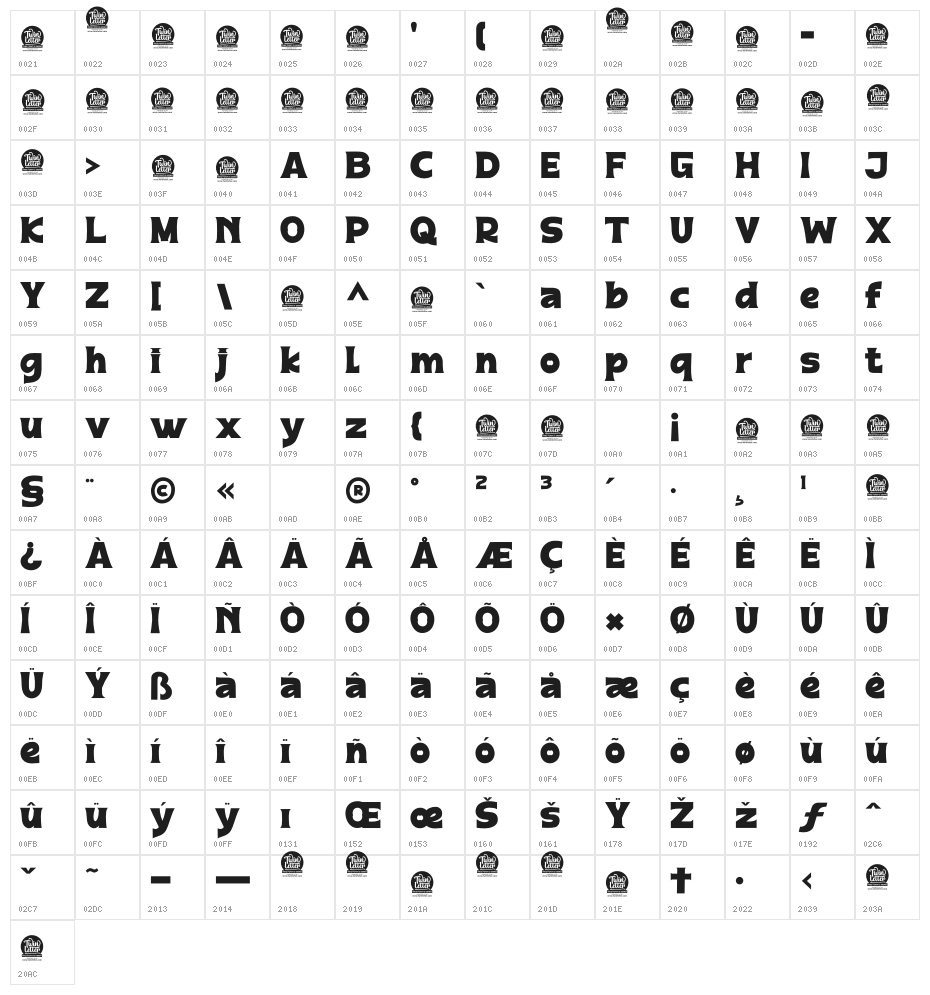 Raphia Personal Use Character Map