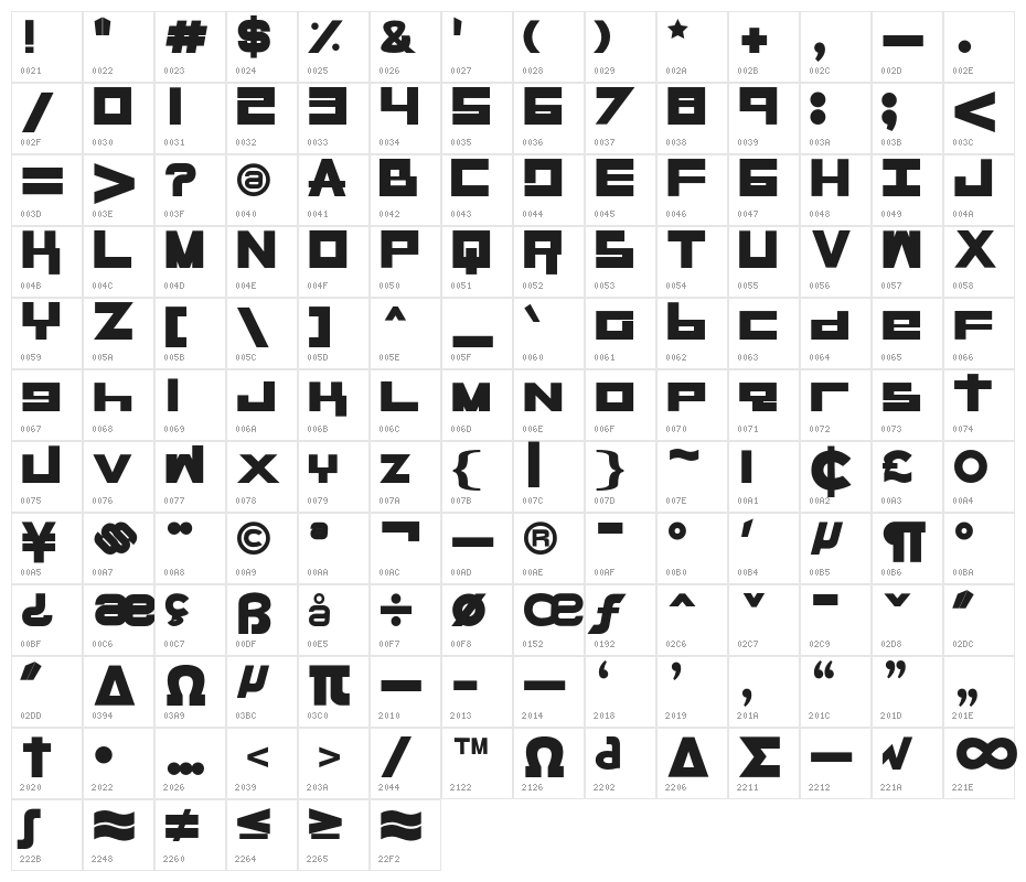 RaseGPL-Bold Character Map