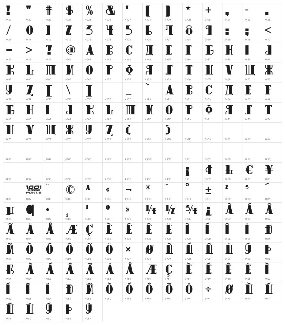 Raskalnikov NF Character Map
