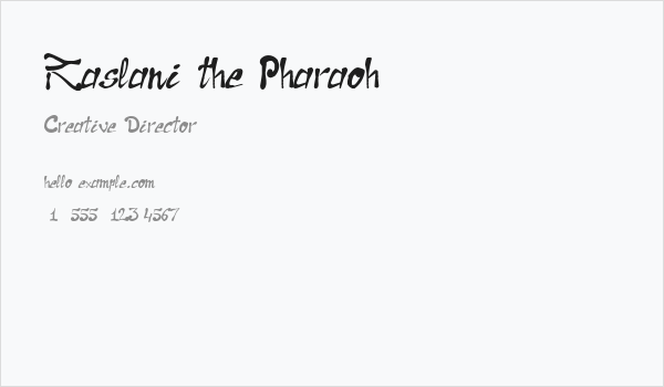 Raslani the Pharaoh Business Card