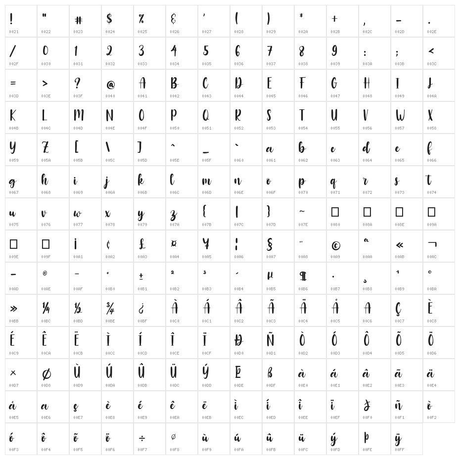 Raspberry Character Map