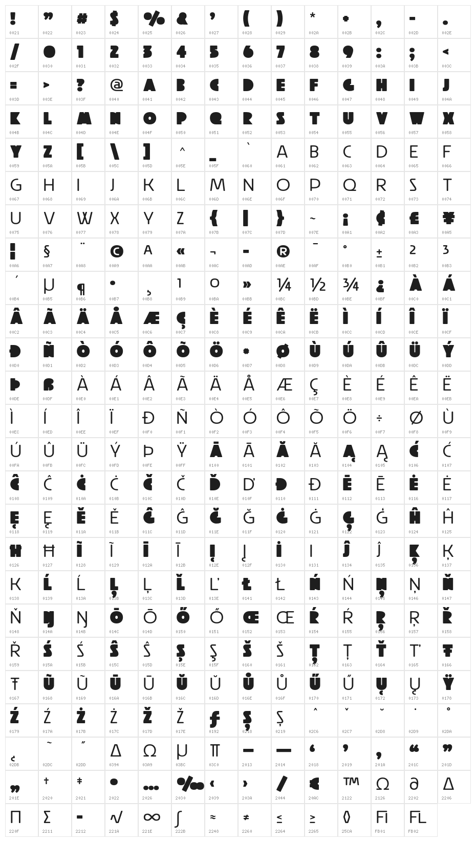 Raubam-Regular Character Map
