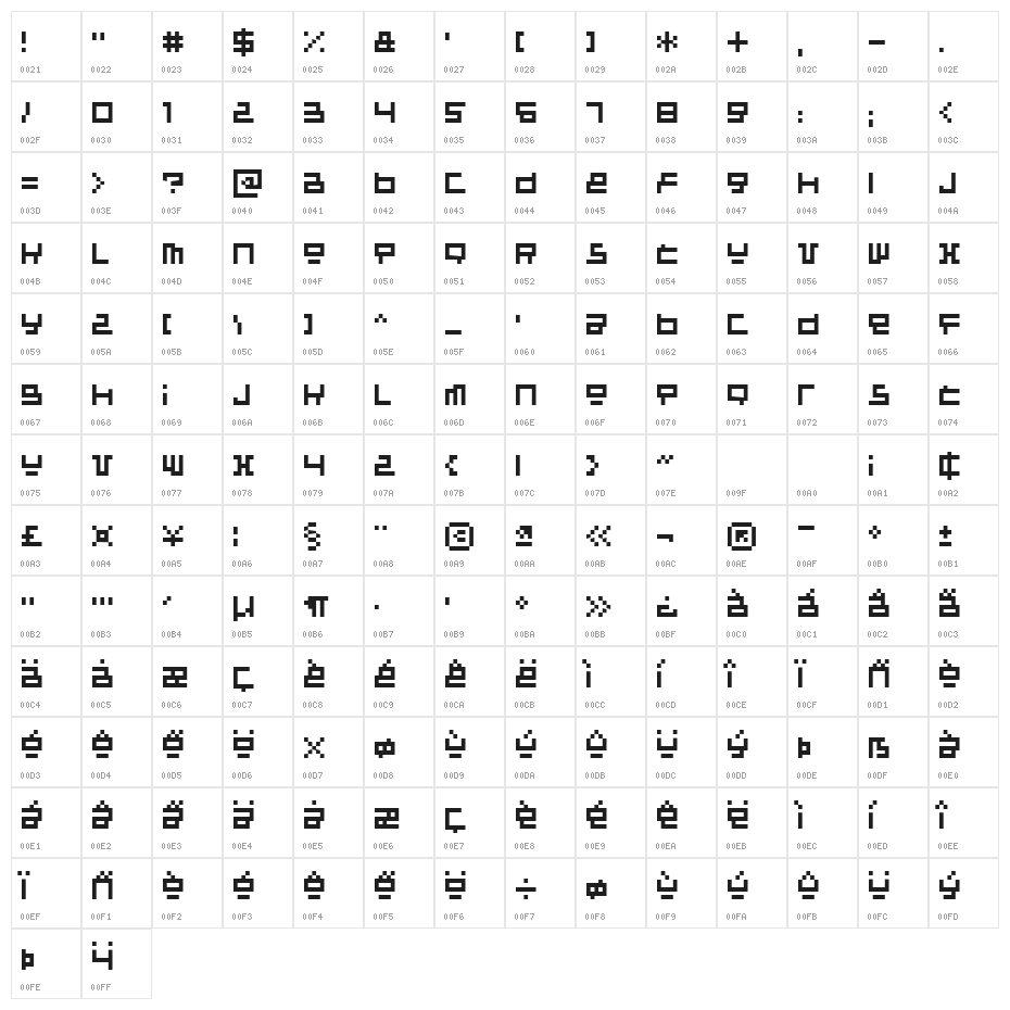 Raumsonde Character Map
