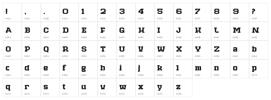 Raven Slab Regular Character Map