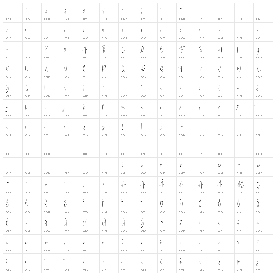 RaySat Personal Use Regular Character Map