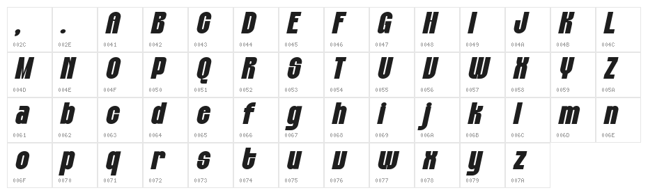 Rayllon DEMO Italic Character Map