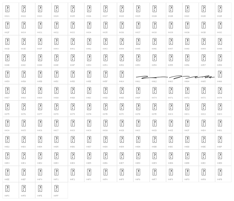 Raynoss Swash Character Map