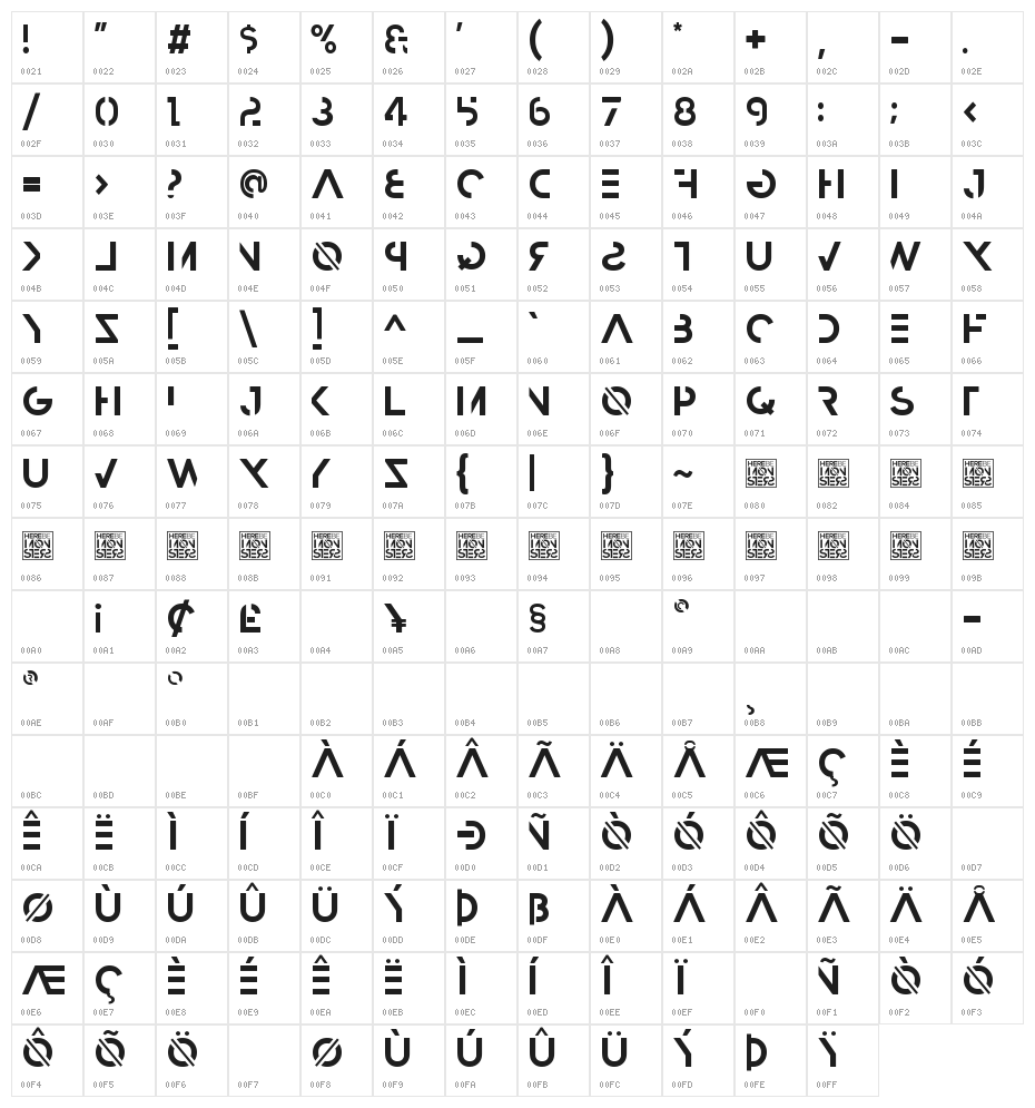 Razed Bold Character Map