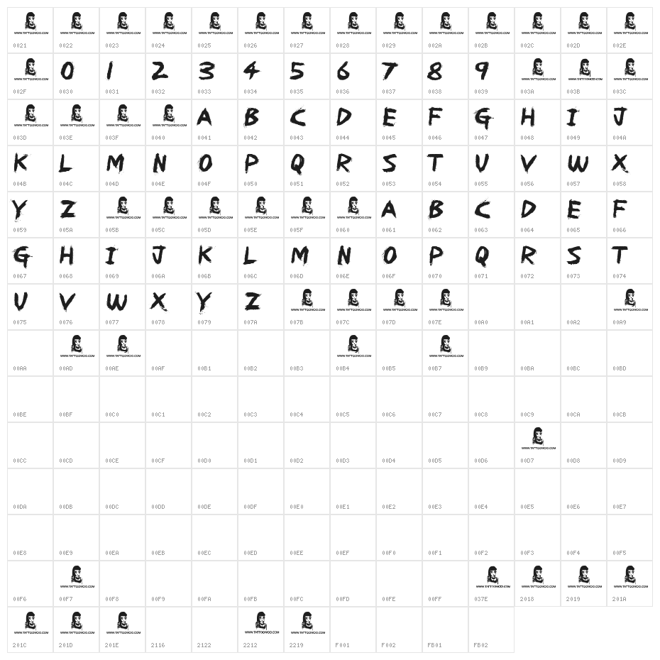 REDRUM Character Map