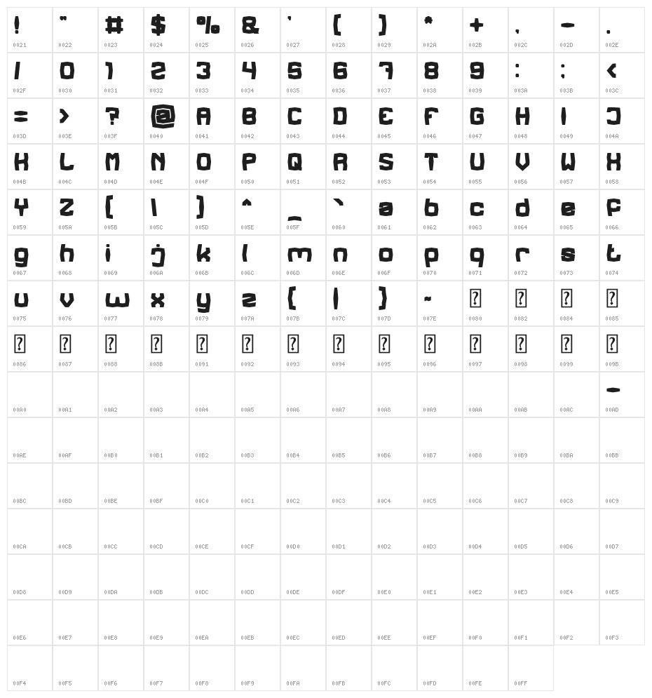REGGAE BASS Bold Character Map