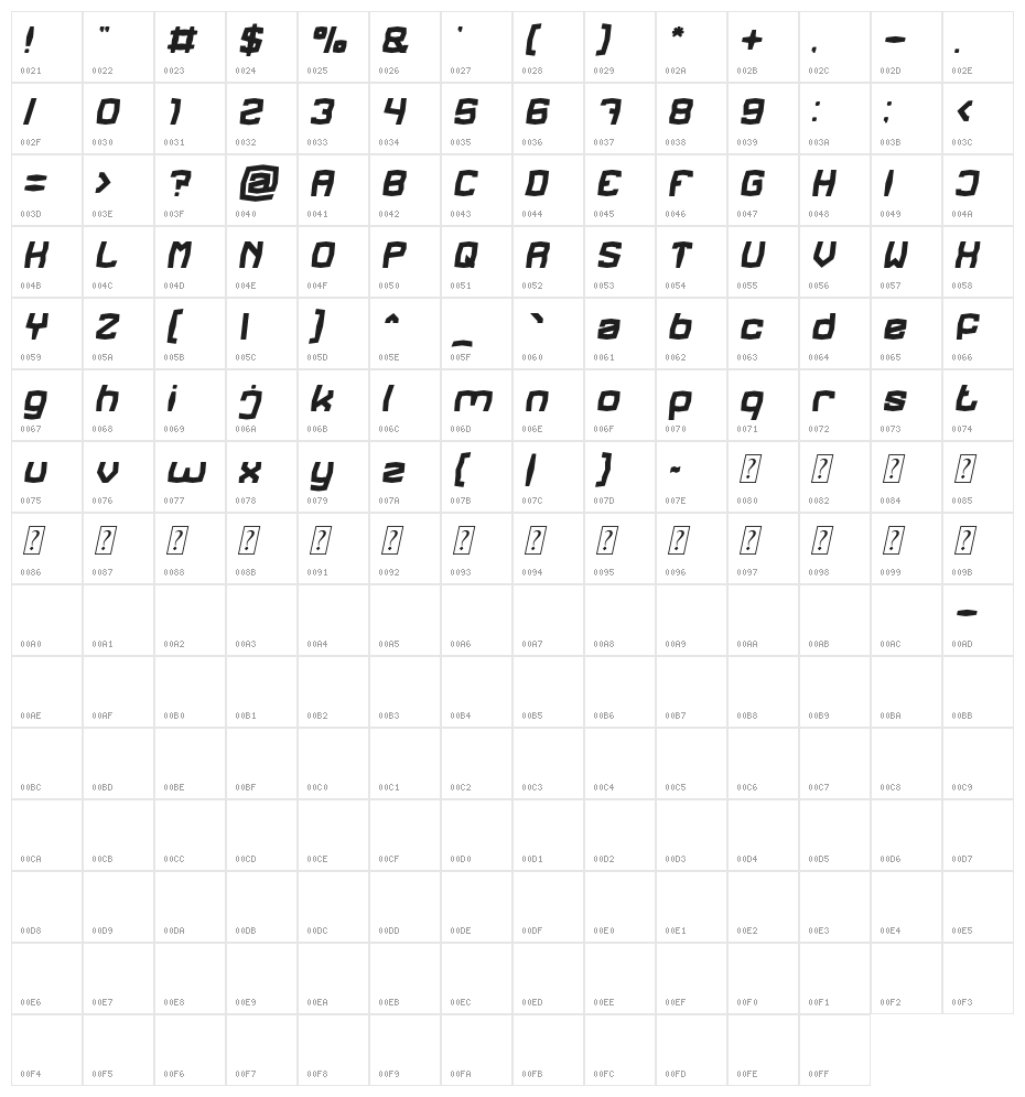 REGGAE BASS Italic Character Map