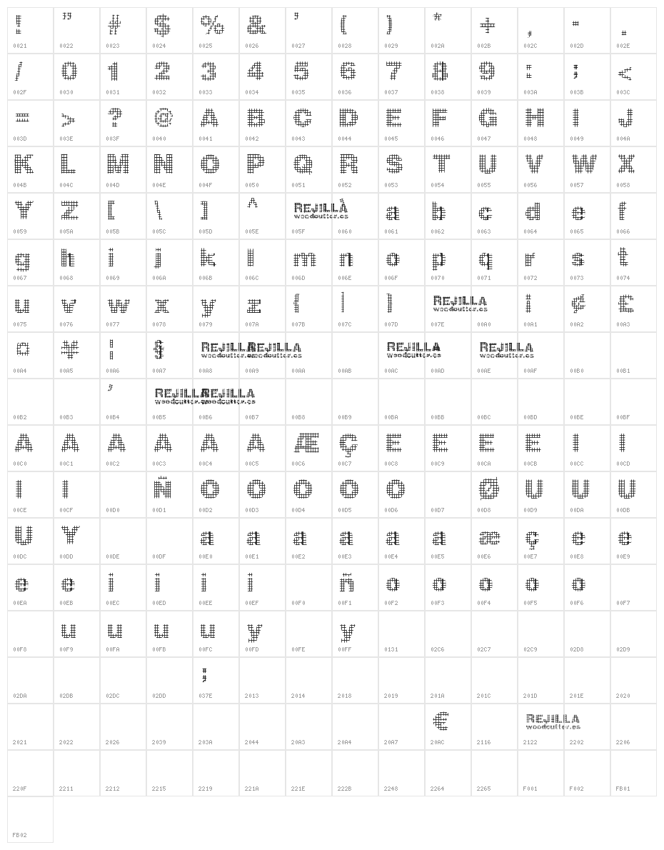 REJILLA Character Map