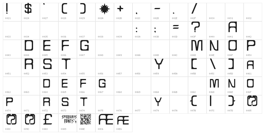 RETROGRAM Character Map