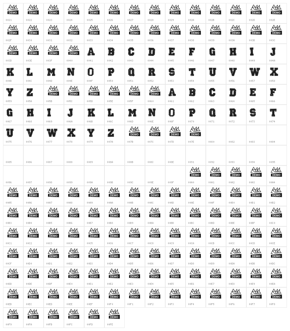 RETROHAND Character Map
