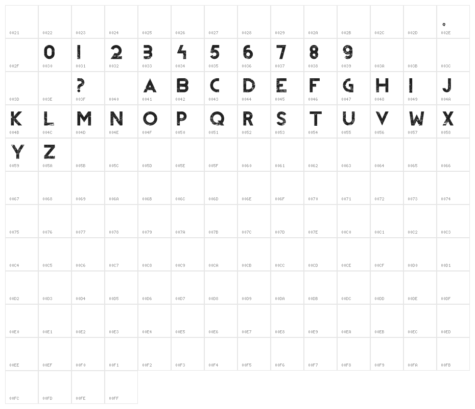 REVOLUTION II Character Map