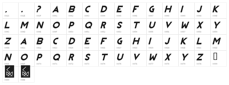 REVOLUTION Italic Character Map