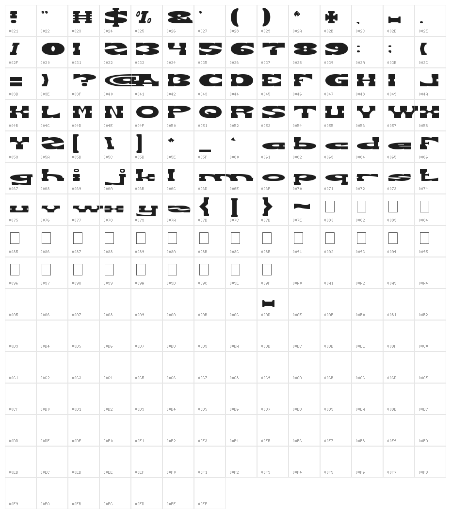 REVOLVER GUN Character Map