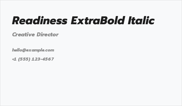 Readiness ExtraBold Italic Business Card