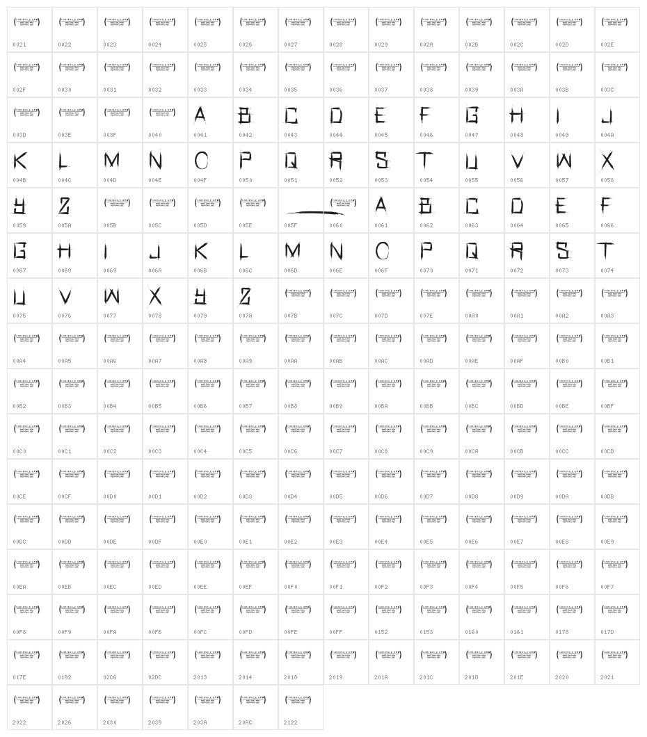 RealHorror-Regular Character Map