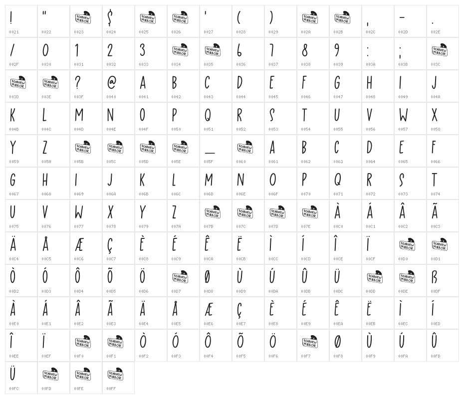Rearview Mirror DEMO Regular Character Map
